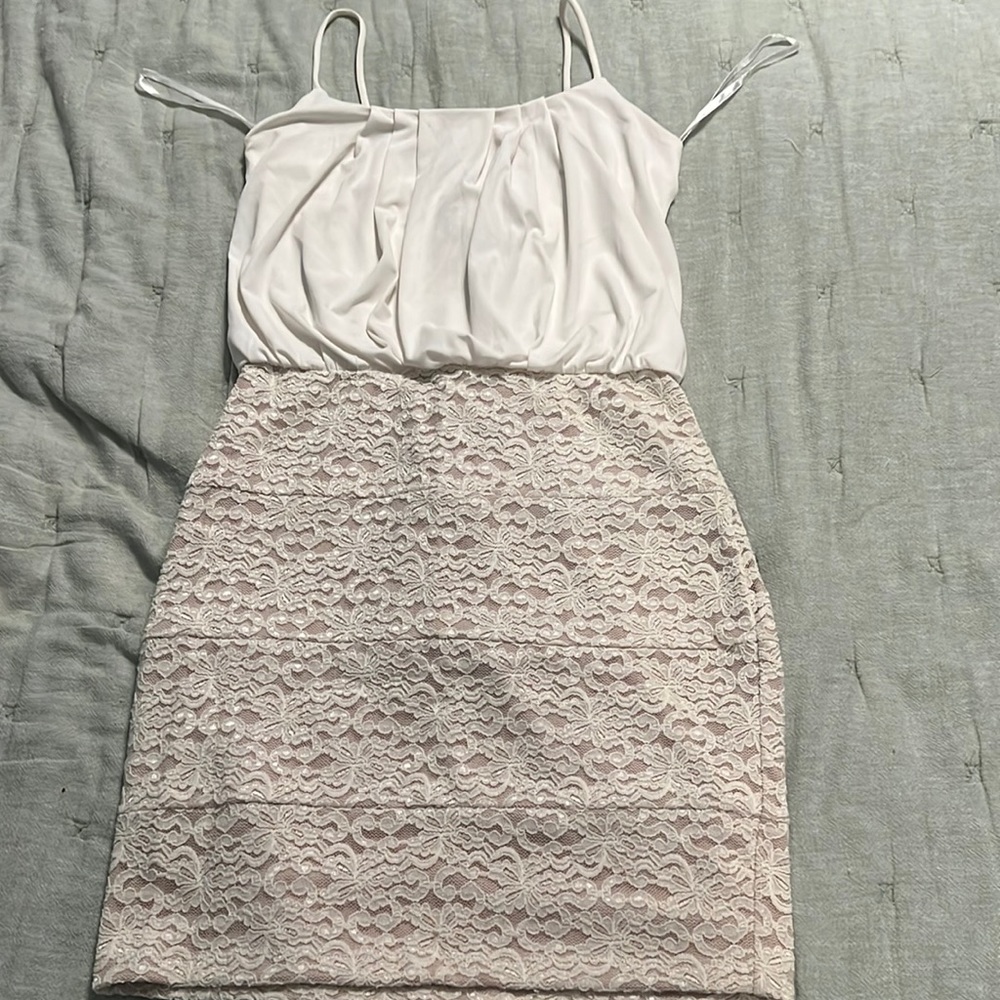 Cream spaghetti strap lace dress